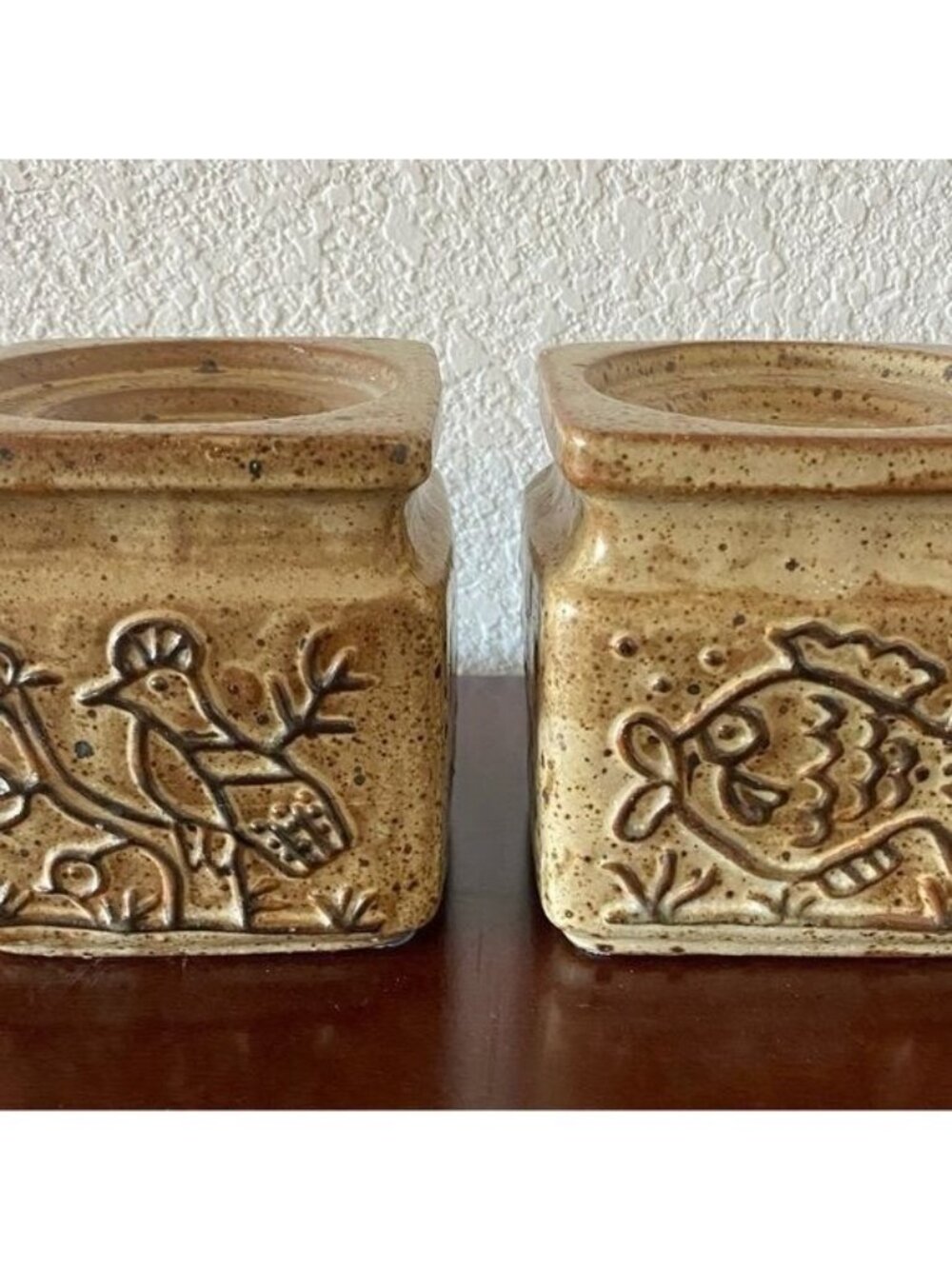 Matching Pair Vintage Japanese Bird Fish Candle Holders Light Weight Brown